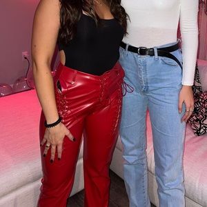 Red vegan leather pant